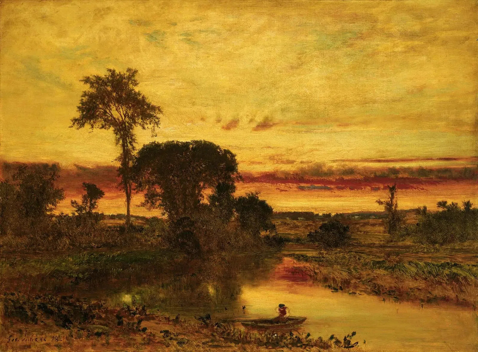 Paysage au coucher du soleil, Medfield - George Inness image 1 copie peinte à la main à l’huile