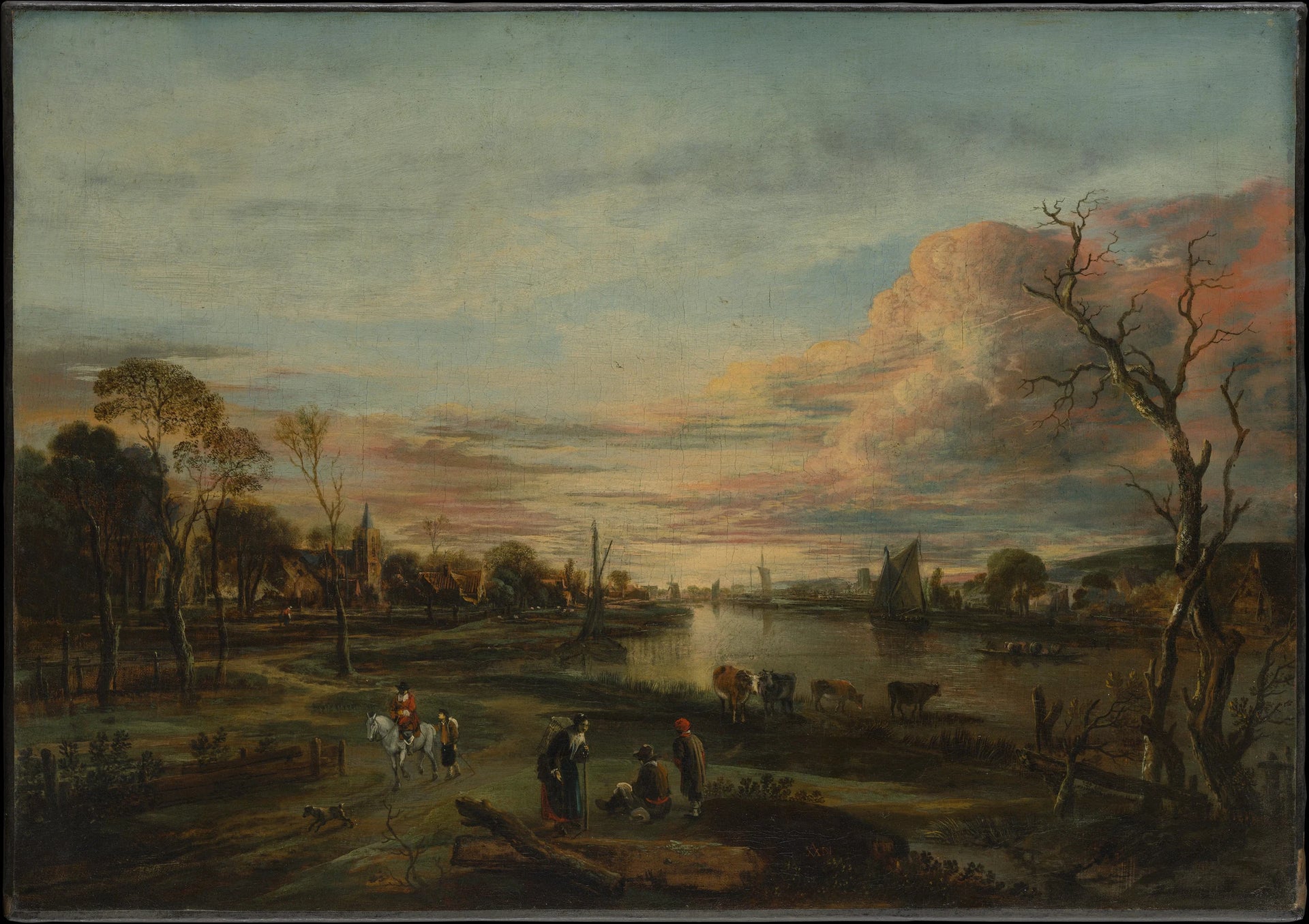 Paysage au coucher du soleil - Aert van der Neer