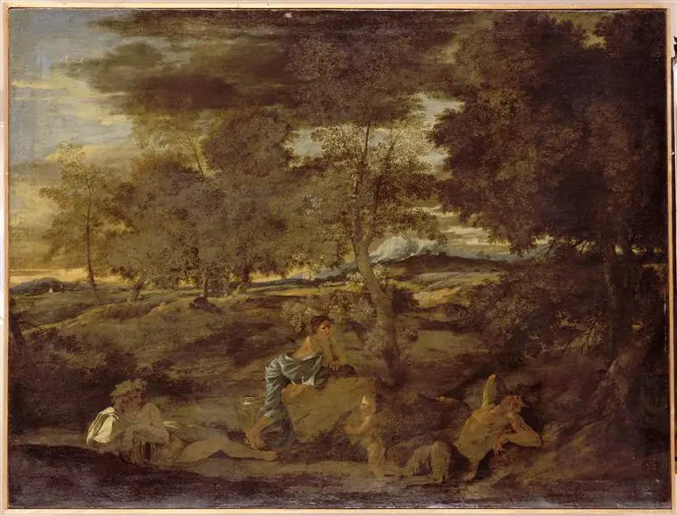 Paysage au satyre endormi - Nicolas Poussin image 1 copie peinte à la main à l’huile