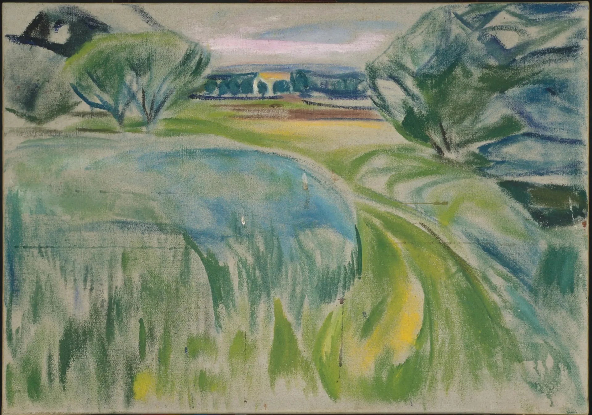 Paysage aux champs verts - Edvard Munch image 1 reproduction de peinture à l’huile