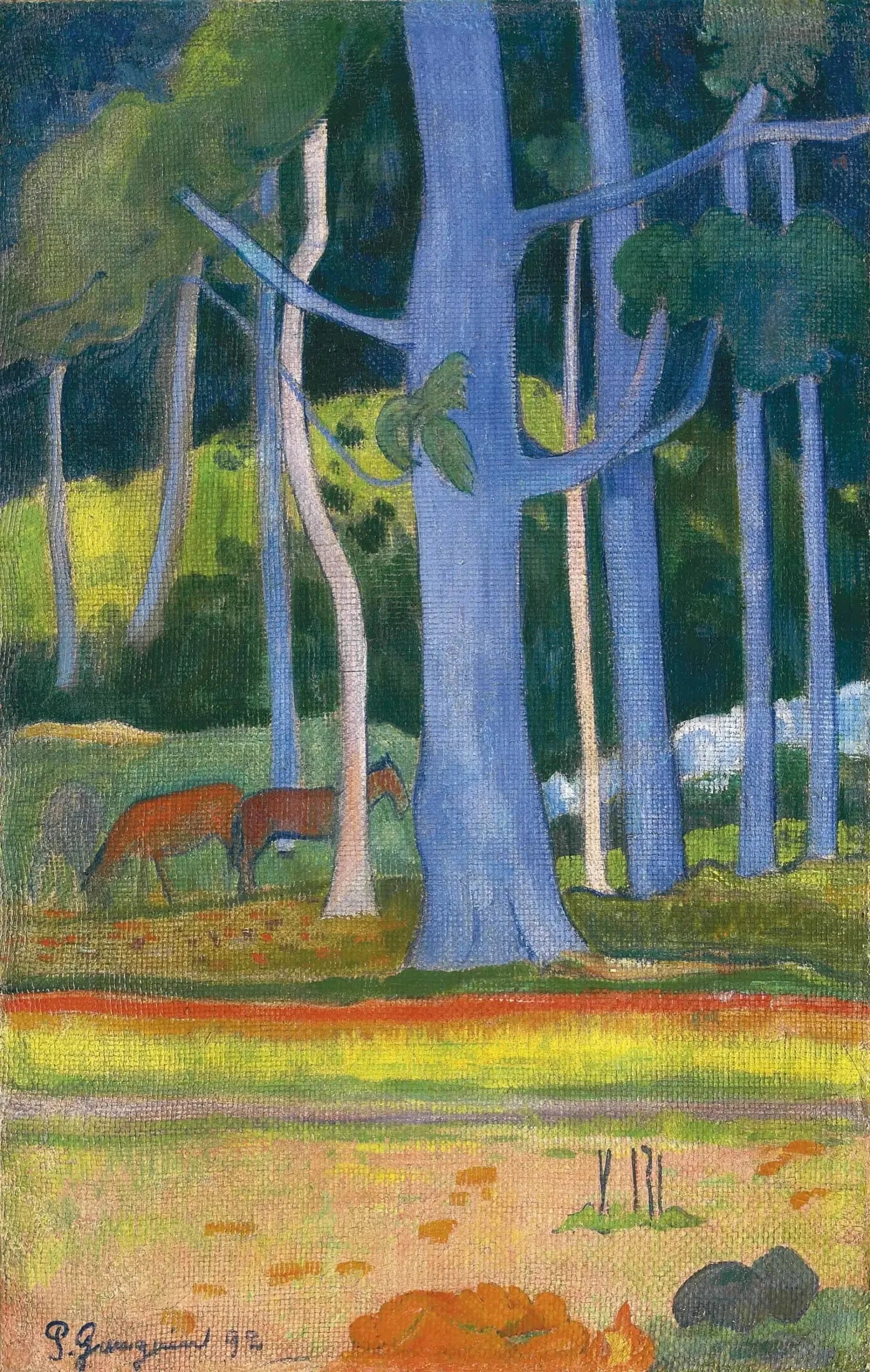 Paysage aux troncs bleus - Paul Gauguin image 1 reproduction artisanale de tableau