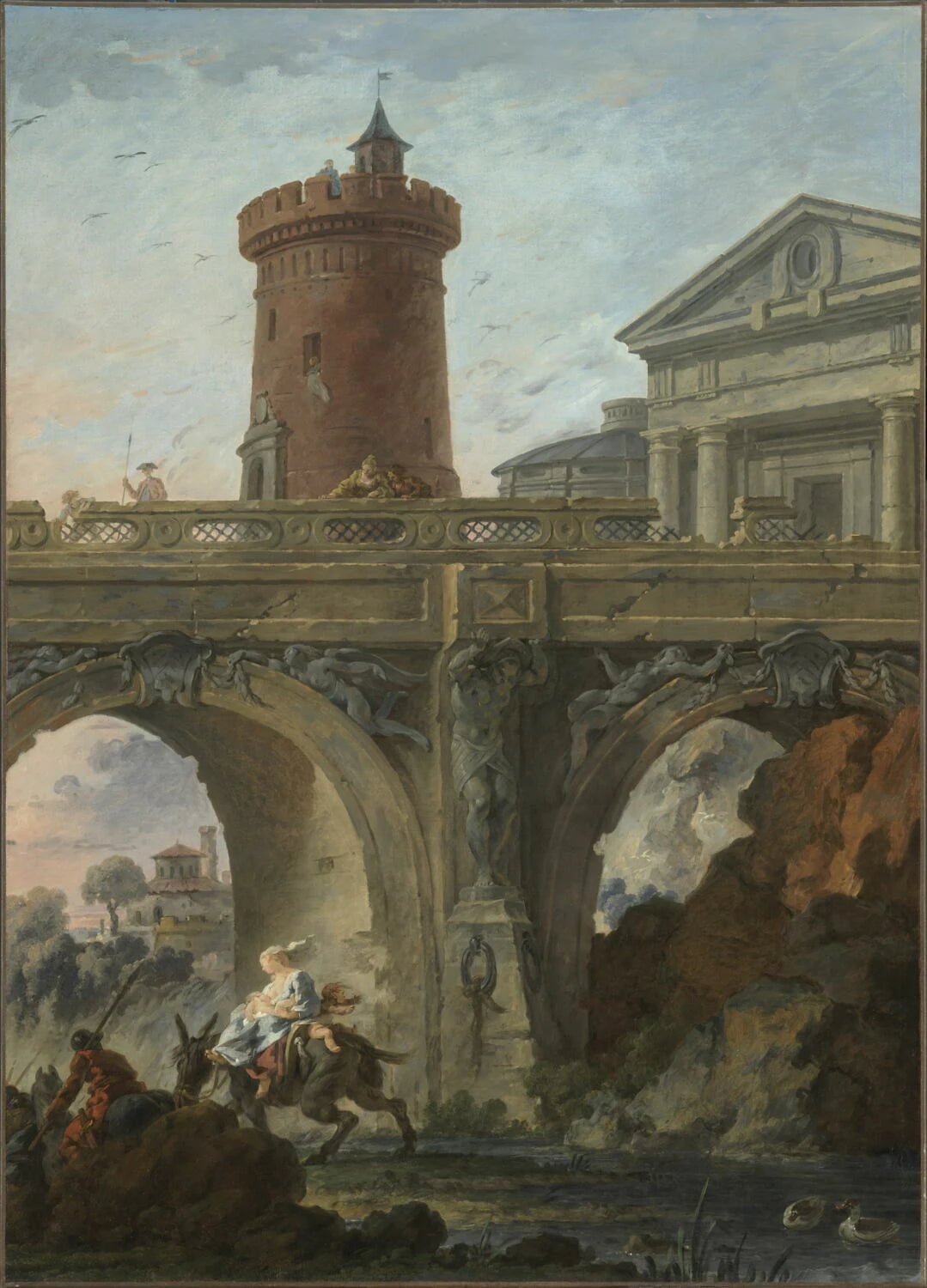 Paysage avec architecture et figures. - Noël Hallé