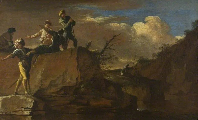 Paysage avec bandits (panneau 1 sur 2) - Salvator Rosa image 1 copie peinte à la main à l’huile