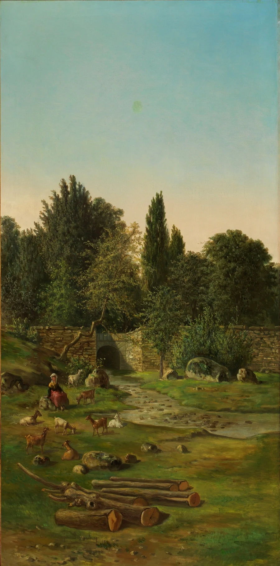Paysage avec berger de chèvre au bord d'une rivière - Ceferino Araujo