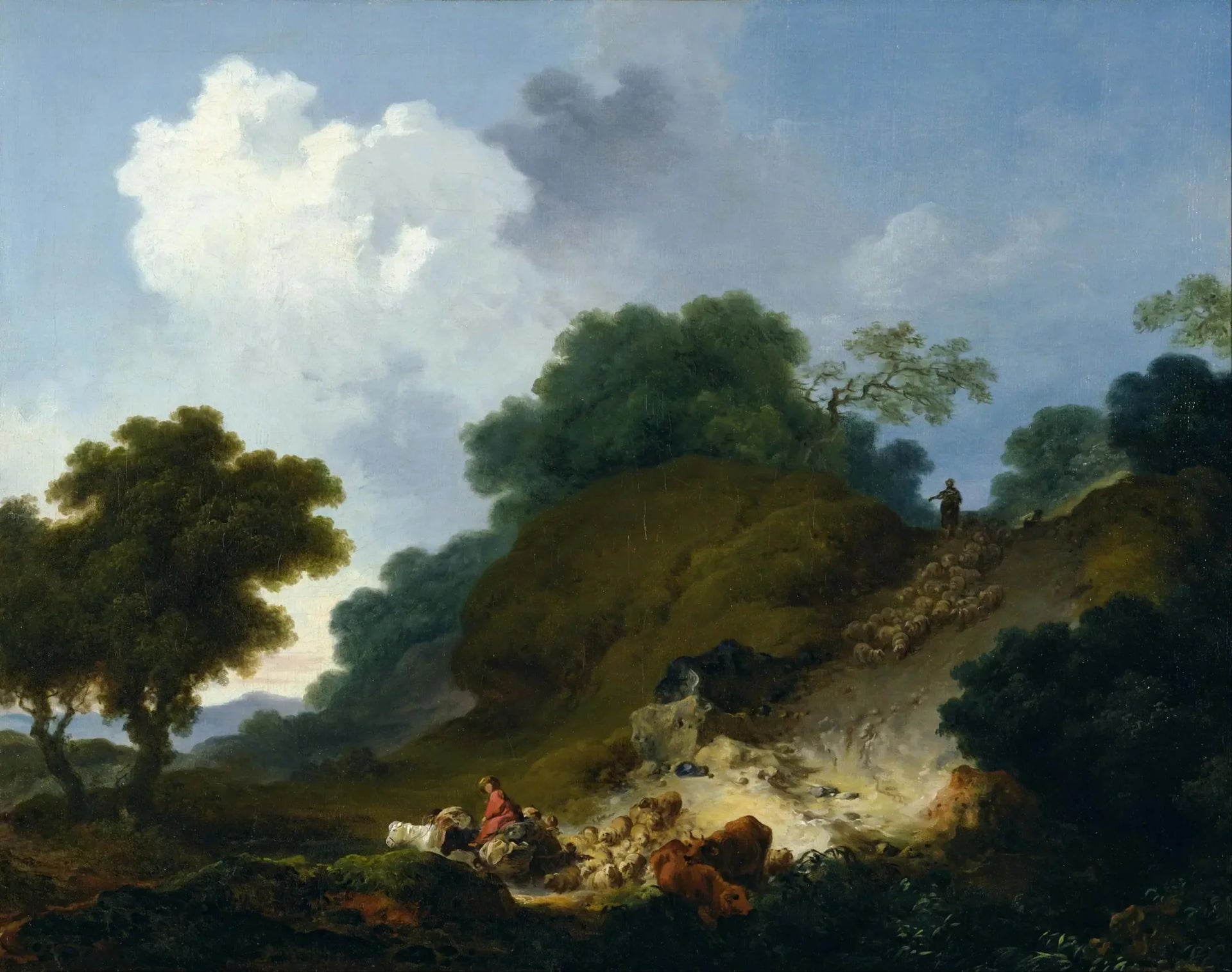 Paysage avec bergers et troupeau de moutons - Jean-Honoré Fragonard image 1 copie de tableau peinte à la main