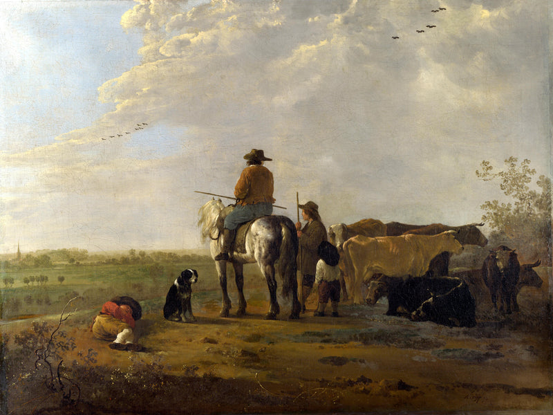 Un paysage avec un cavalier, des bergers et du bétail - Albert Cuyp