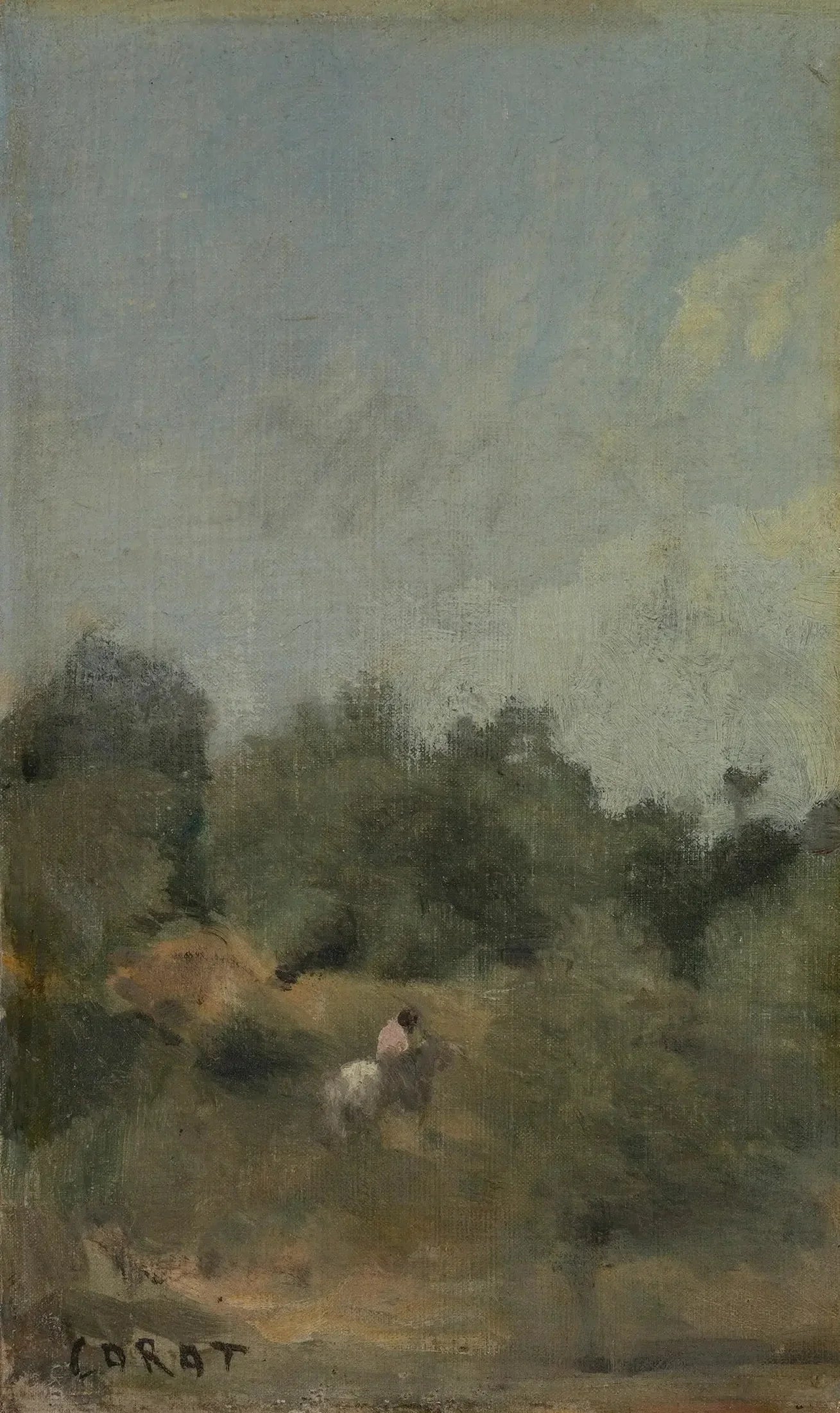 Paysage avec cavalier - Jean-Baptiste Camille Corot image 1 copie de tableau peinte à la main