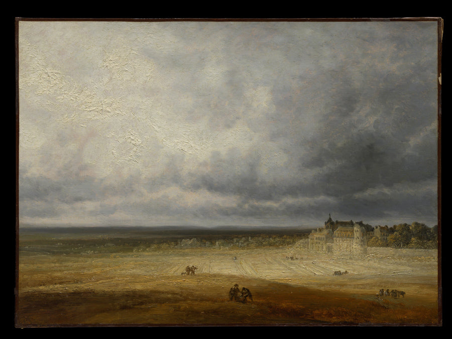 Paysage avec un champ labouré et un village - Georges Michel