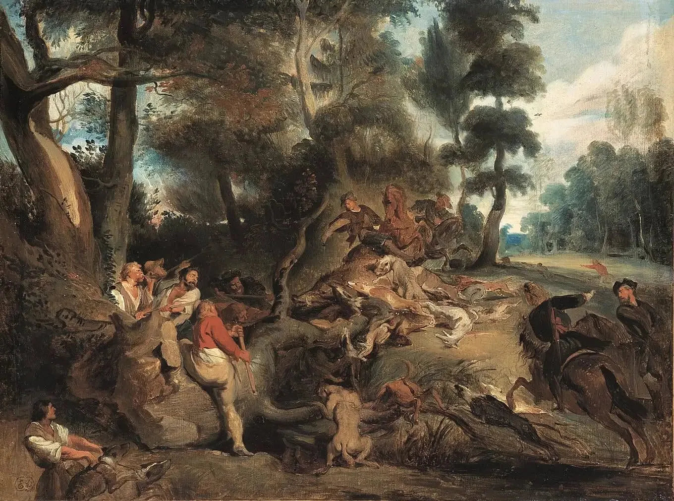 Paysage avec chasse au sanglier - Eugène Delacroix image 1 reproduction artisanale de tableau