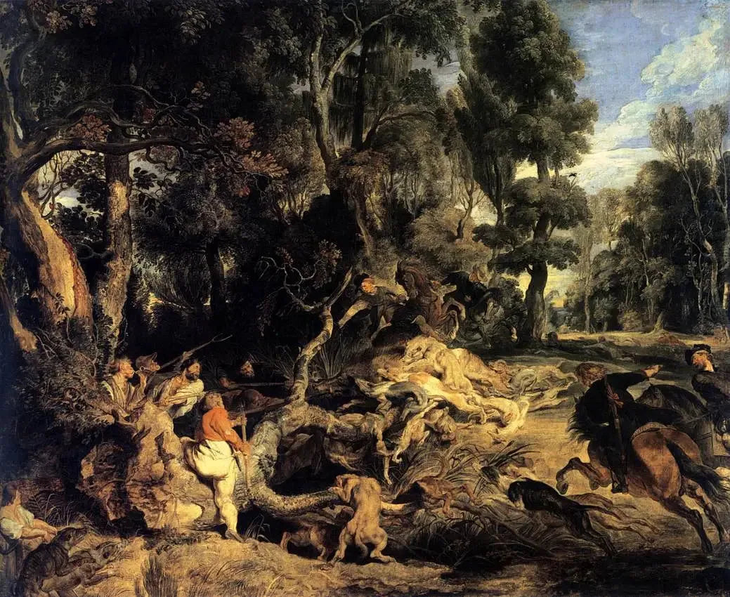Paysage avec chasse au sanglier - Peter Paul Rubens image 1 reproduction de peinture à l’huile