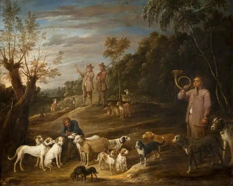 Paysage avec chasseurs et chiens - David Teniers le Jeune image 1 reproduction de peinture à l’huile