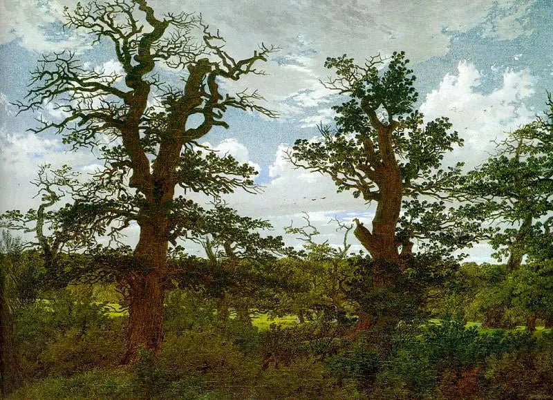 Paysage avec chênes et un chasseur - Caspar David Friedrich image 1 copie peinte à la main à l’huile