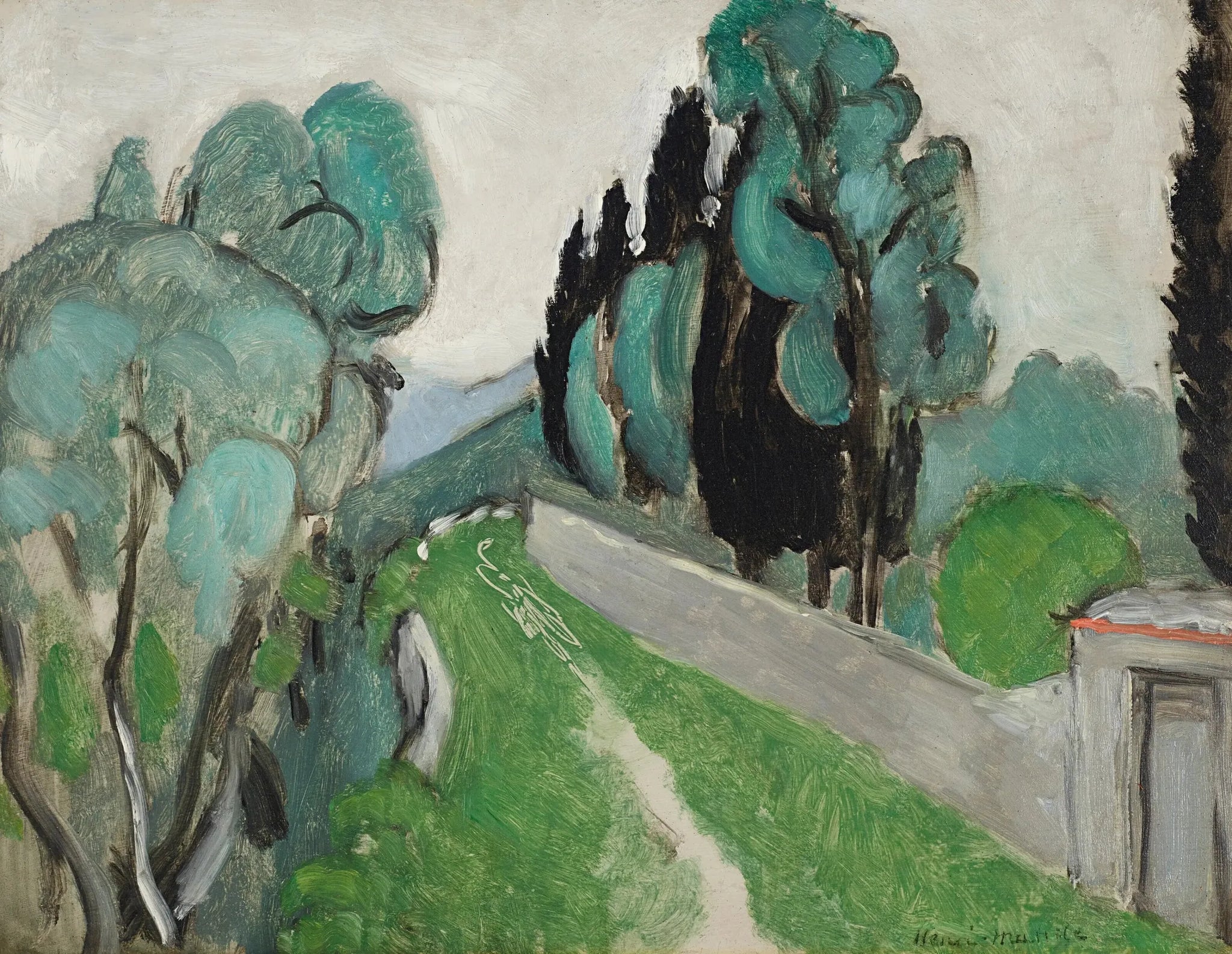 Paysage avec cyprès et oliviers aux environs de Nice - Henri Matisse image 1 reproduction de peinture à l’huile