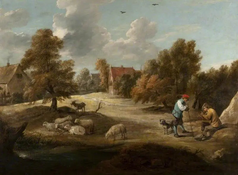 Paysage avec des bergers à l'extérieur d'un village - David Teniers le Jeune image 1 tableau peint à l’huile sur toile