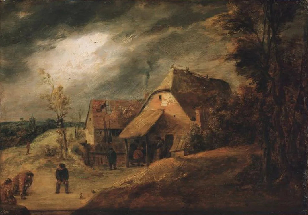 Paysage avec des joueurs de bowling - Adriaen Brouwer image 1 copie peinte à la main à l’huile