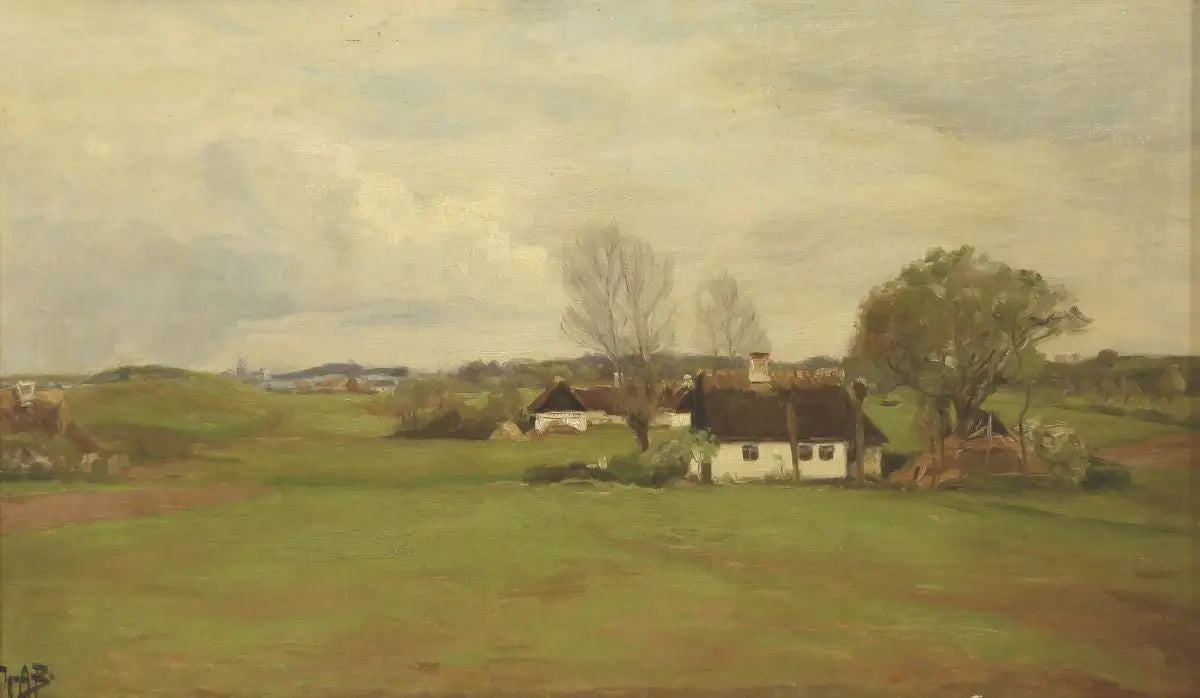 Paysage avec des maisons - H. A. Brendekilde image 1 copie peinte à la main à l’huile