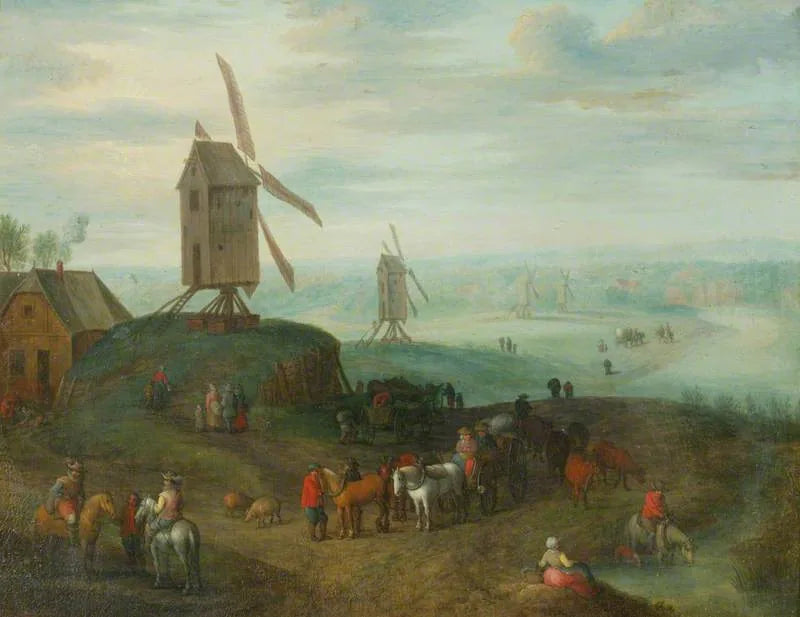 Paysage avec des moulins à vent - Jan Brueghel l'Ancien image 1 tableau peint à l’huile sur toile