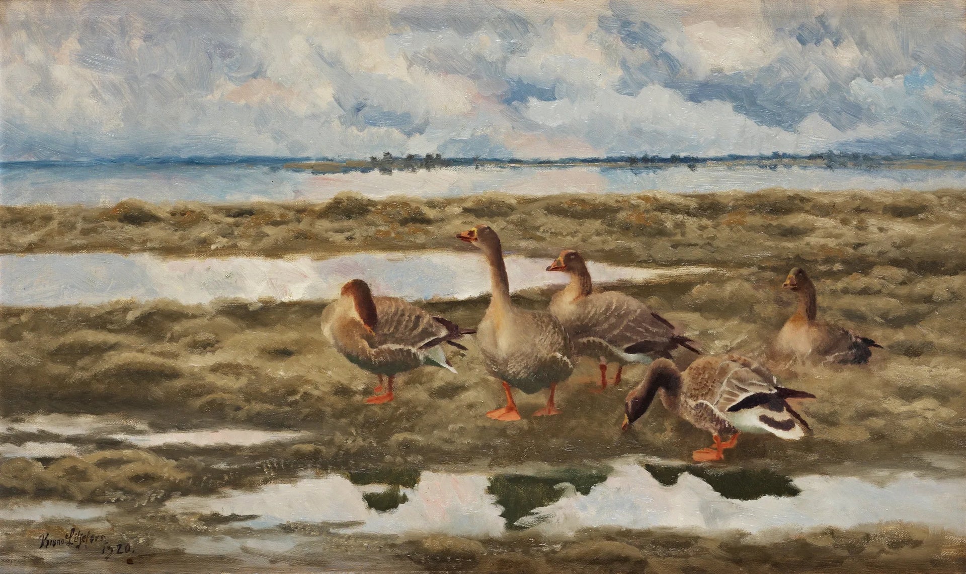 Paysage avec des oies - Bruno Liljefors image 1 copie peinte à la main à l’huile