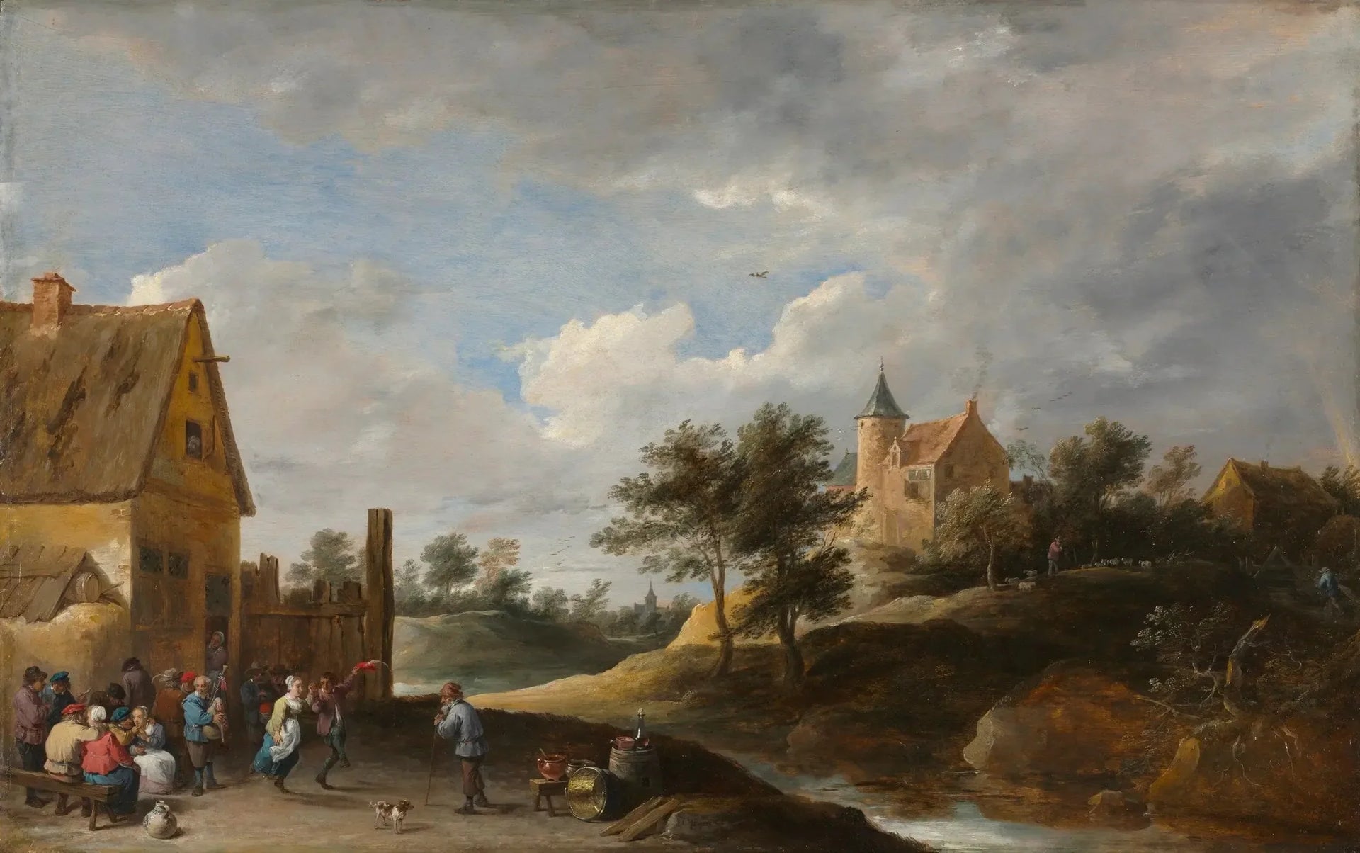 Paysage avec des paysans dansant - David Teniers le Jeune image 1 copie de tableau peinte à la main
