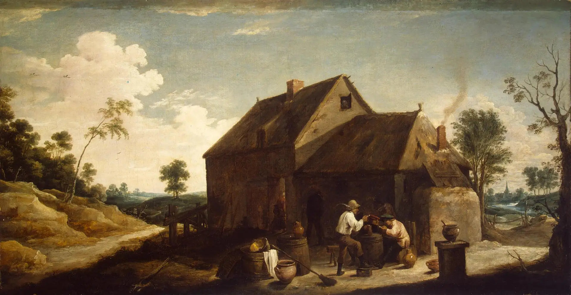 Paysage avec des paysans devant une auberge - David Teniers le Jeune image 1 reproduction réalisée par Alpha Reproduction