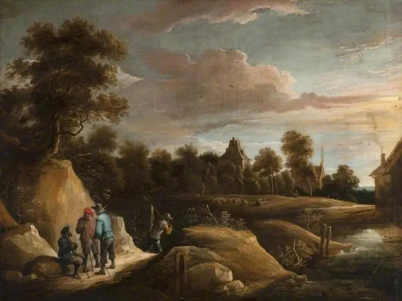 Paysage avec des paysans sur un chemin - David Teniers le Jeune image 1 reproduction de peinture à l’huile