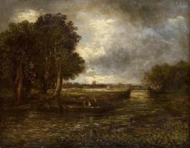 Paysage avec des péniches sur une rivière - John Constable image 1 copie peinte à la main à l’huile