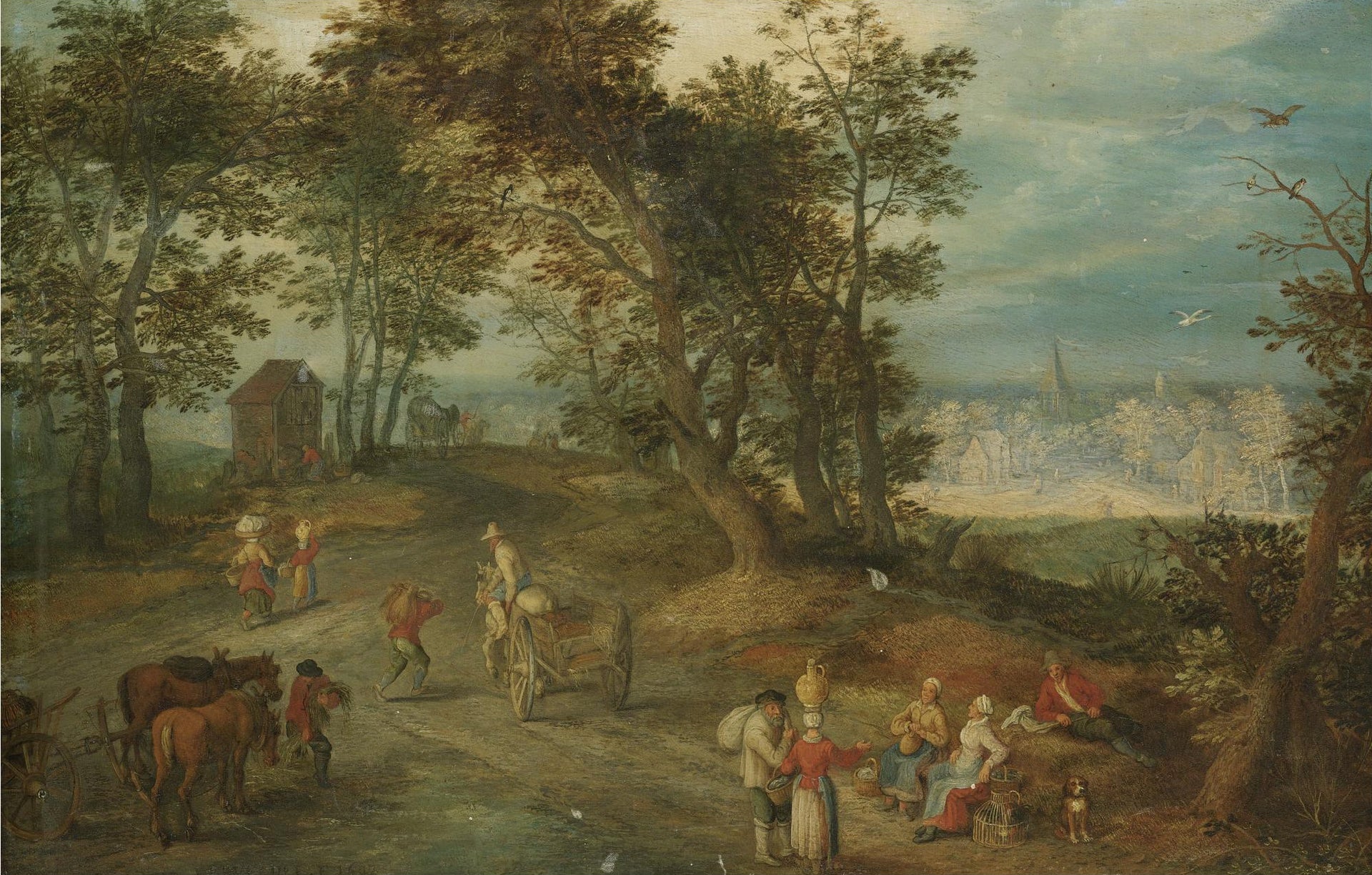 Paysage avec des personnages sur une route traversant un bois - Jan Brueghel l'Ancien image 1 reproduction réalisée par Alpha Reproduction