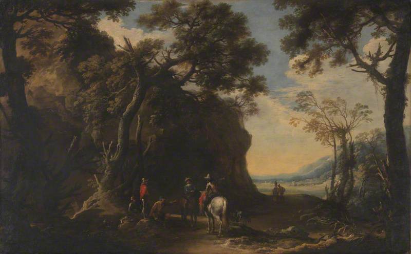 Paysage avec des voyageurs demandant leur chemin - Salvator Rosa