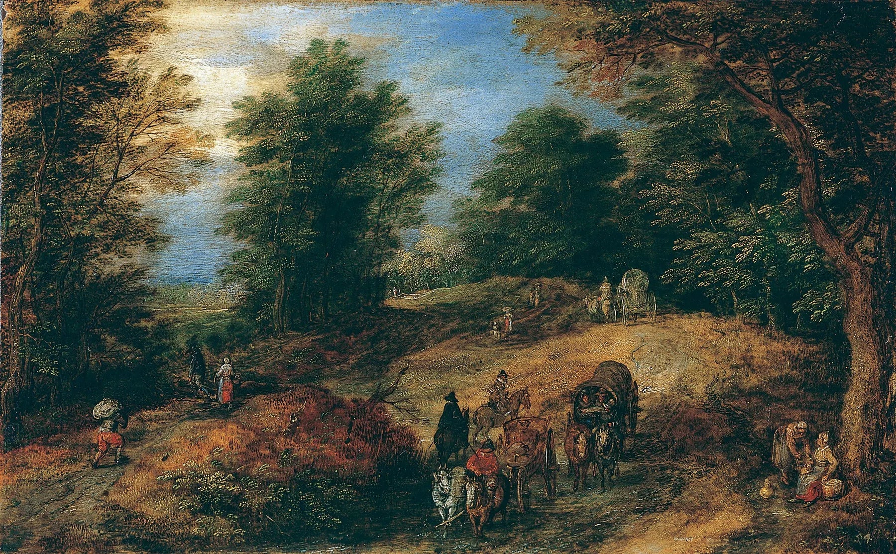 Paysage avec des voyageurs sur un chemin forestier - Jan Brueghel l'Ancien image 1 reproduction de peinture à l’huile