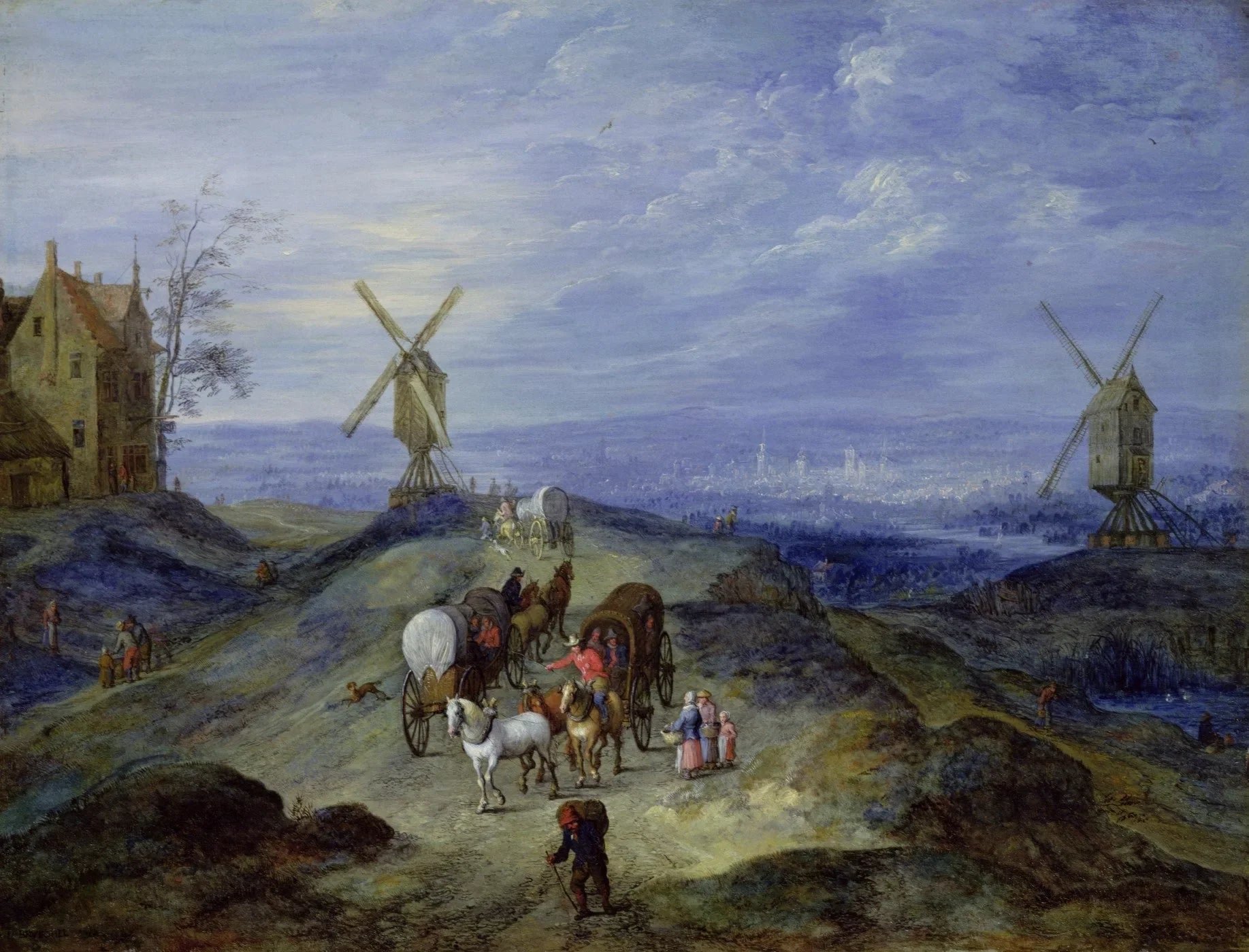 Paysage avec deux moulins à vent - Jan Brueghel l'Ancien image 1 copie de tableau peinte à la main