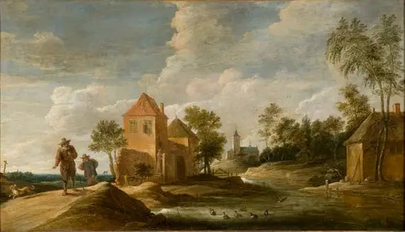 paysage avec église + rivière - David Teniers le Jeune image 1 reproduction d’œuvre d’art à l’huile