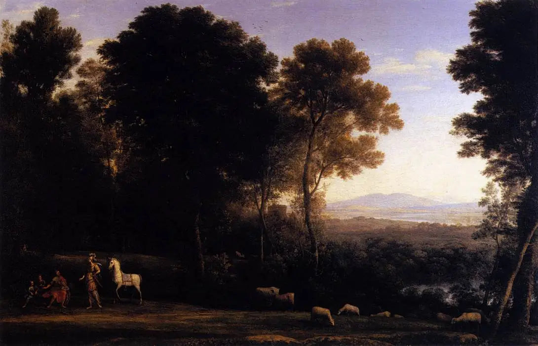 Paysage avec Erminia en conversation avec le vieil homme et ses fils - Claude Lorrain image 1 copie peinte à la main à l’huile