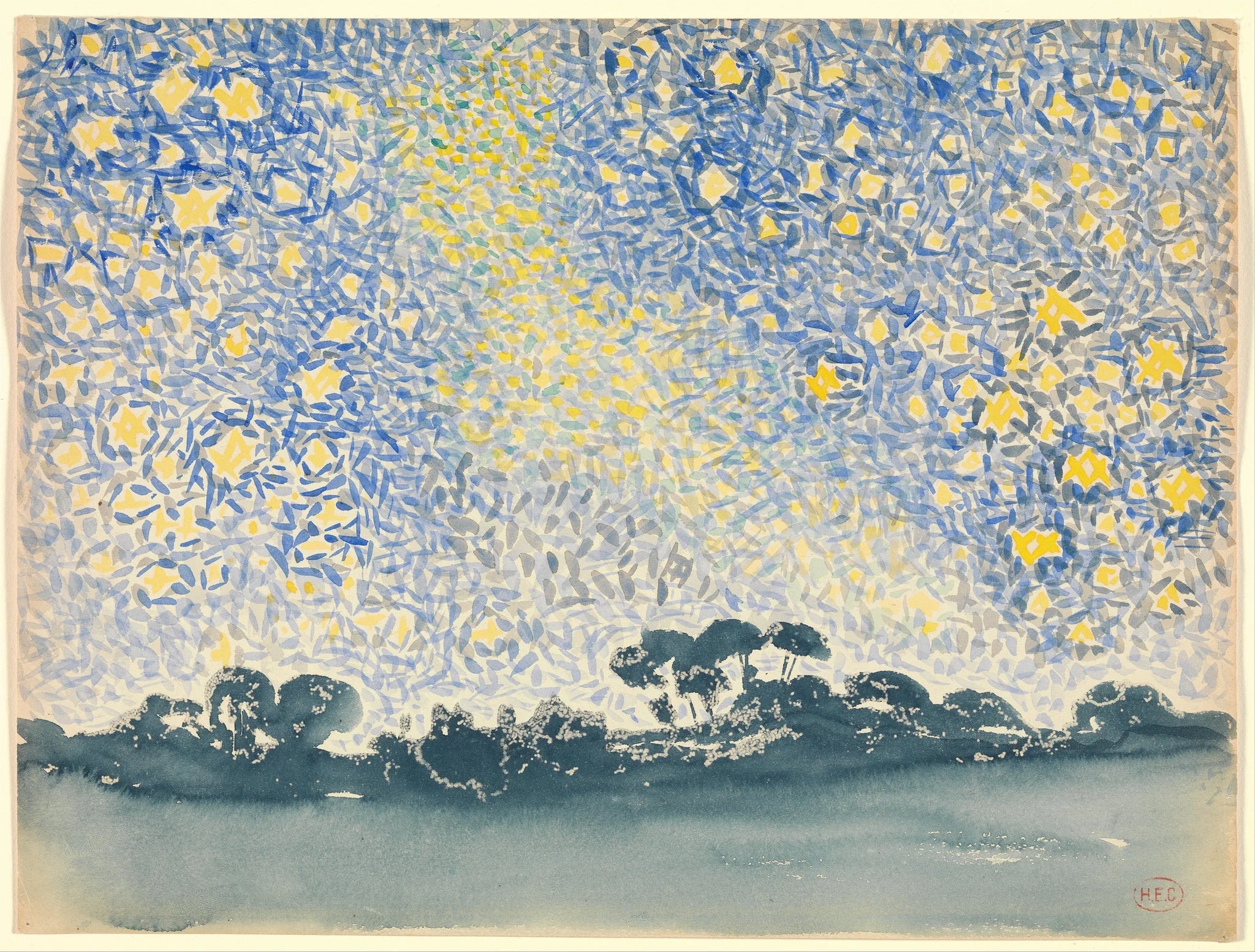 Paysage avec étoiles - Henri-Edmond Cross image 1 reproduction réalisée par Alpha Reproduction