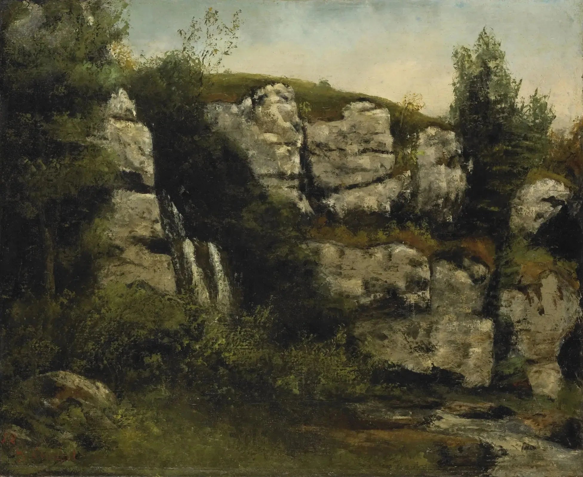 Paysage avec falaises rocheuses et cascade - Gustave Courbet image 1 tableau peint à l’huile sur toile