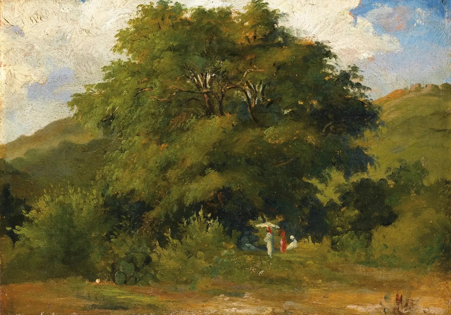 Paysage avec femmes sous un grand arbre - Camille Pissarro image 1 reproduction de peinture à l’huile