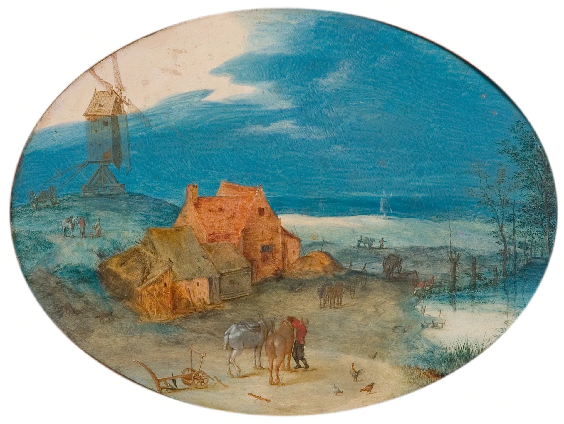 Paysage avec ferme et moulin à vent - Jan Brueghel l'Ancien image 1 reproduction de peinture à l’huile
