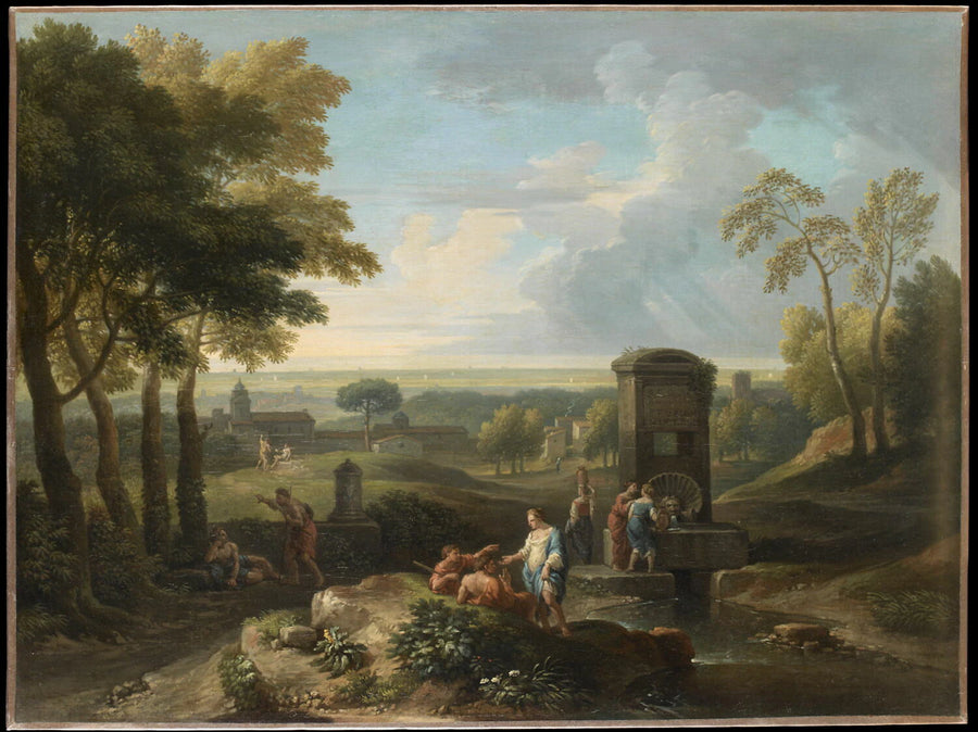 Paysage avec fontaine et diverses figures. Vue d'Italie - Jan Frans van Bloemen