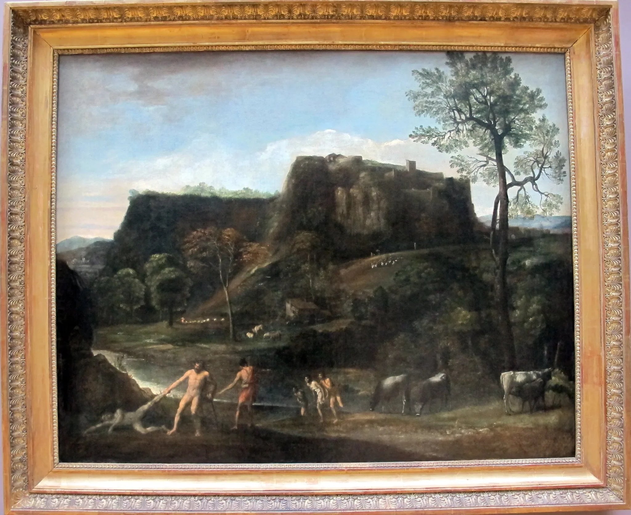 Paysage avec Hercule tirant Cacus de sa caverne - Domenichino image 1 copie de tableau peinte à la main