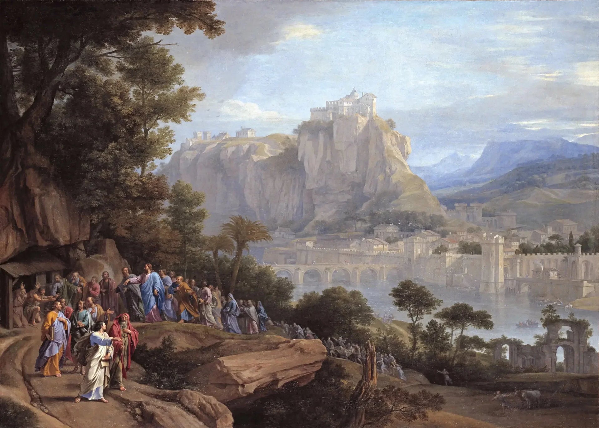 Paysage avec Jésus guérissant les aveugles de Jéricho - Philippe de Champaigne image 1 copie peinte à la main à l’huile