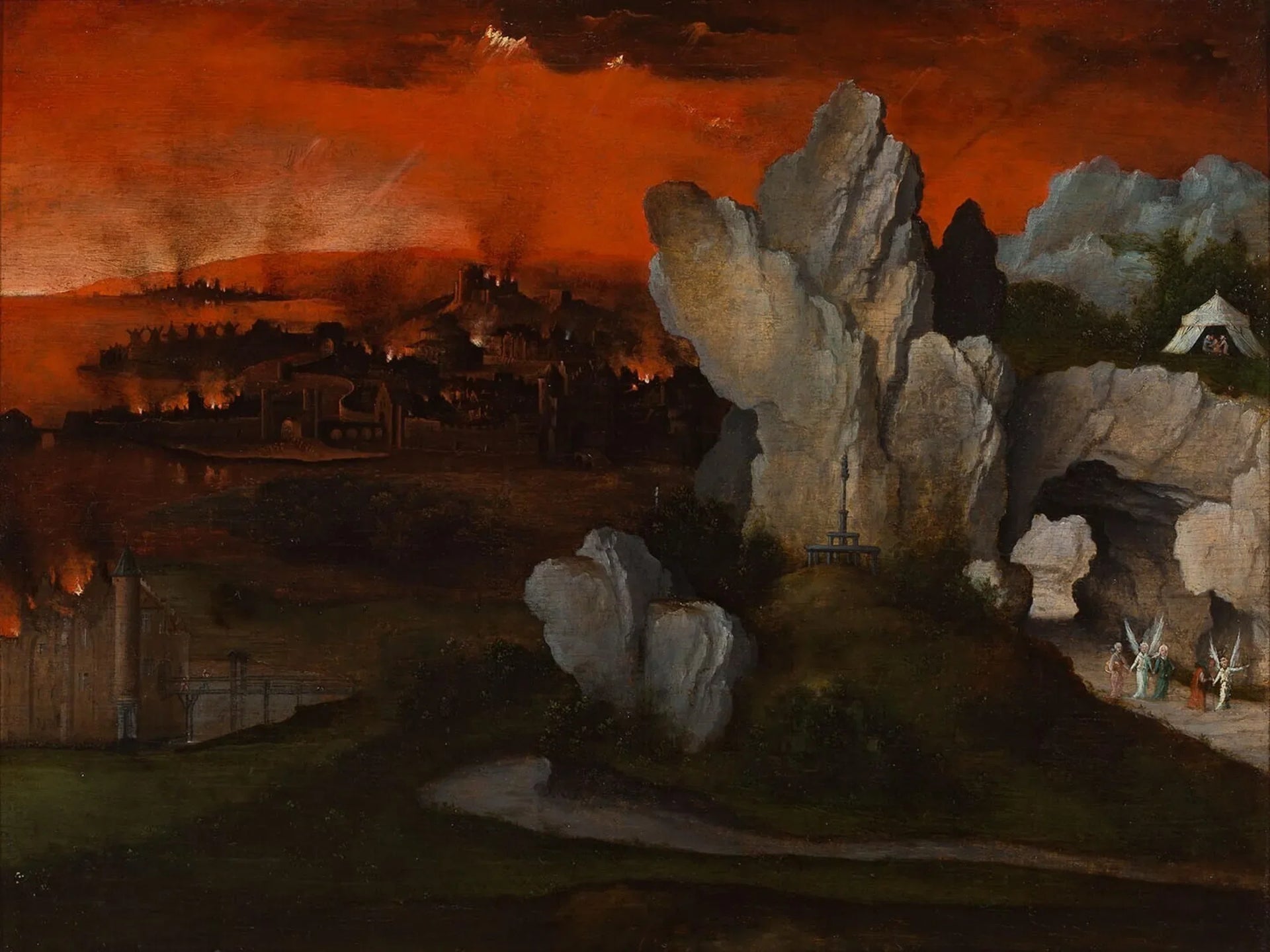 Paysage avec la destruction de Sodome et Gomorrhe - Joachim Patinier image 1 reproduction artisanale de tableau