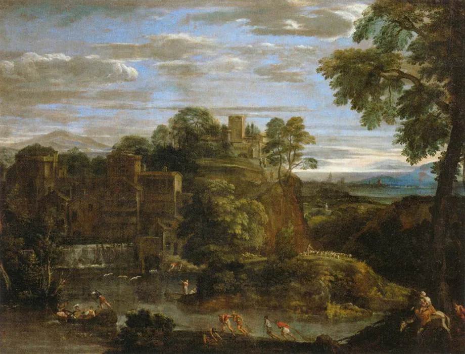 Paysage avec la fuite en Égypte - Domenichino image 1 reproduction de peinture à l’huile