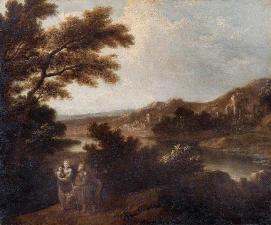 Paysage avec la fuite en Égypte - Joshua Reynolds image 1 copie peinte à la main à l’huile