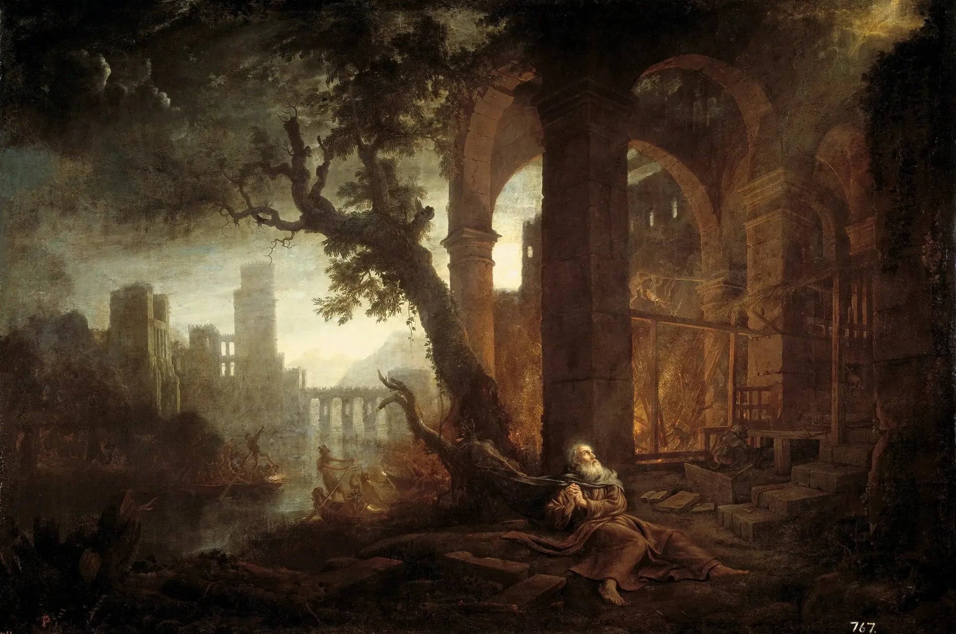 Paysage avec la tentation de saint Antoine - Claude Lorrain image 1 copie de tableau peinte à la main