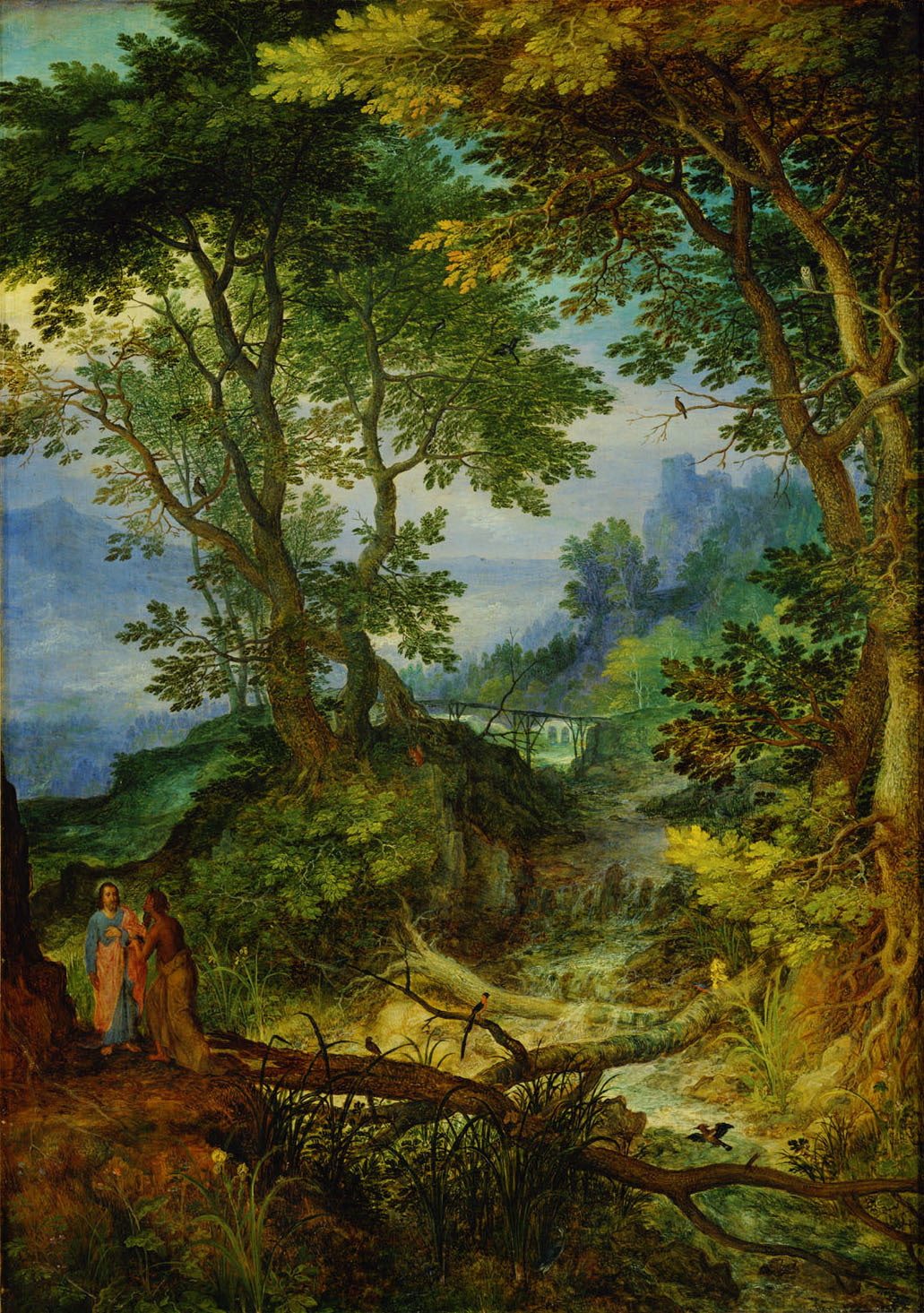 Paysage avec la tentation du Christ - Jan Brueghel l'Ancien image 1 copie de tableau peinte à la main
