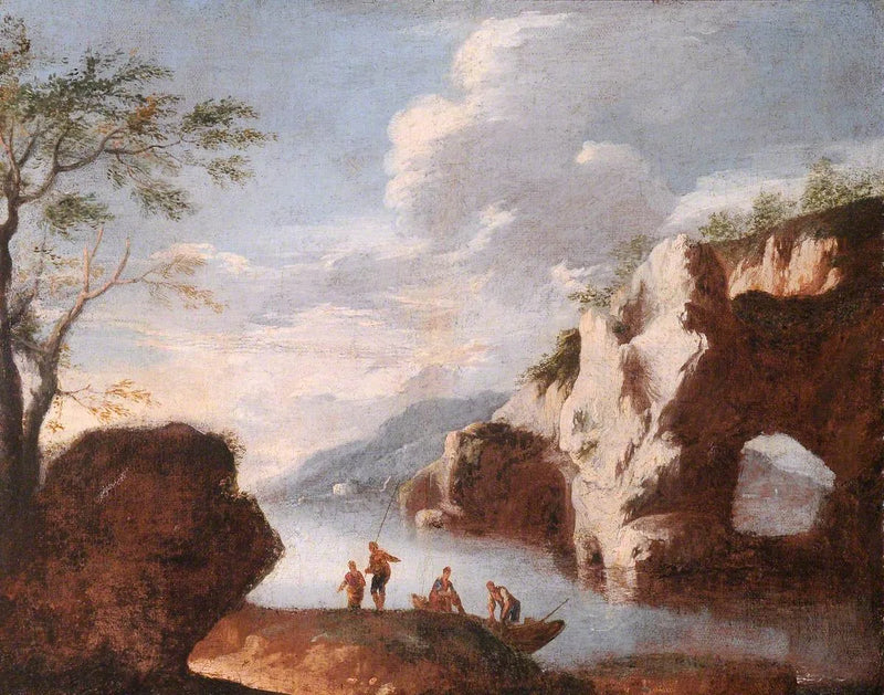 Paysage avec lac et grottes - Salvator Rosa