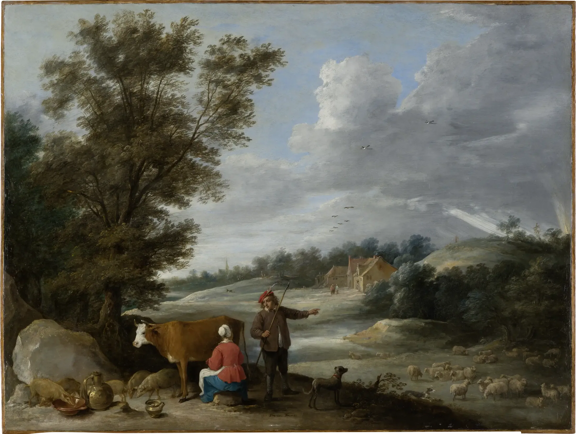 Paysage avec laitière et berger - David Teniers le Jeune image 1 reproduction de peinture à l’huile