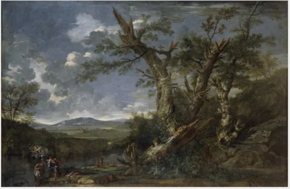Paysage avec le baptême du Christ dans le Jourdain - Salvator Rosa image 1 reproduction de peinture à l’huile