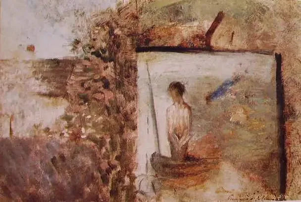 Paysage avec ''Le Pauvre Pêcheur'' de Puvis de Chavannes - Georges Seurat image 1 reproduction artisanale de tableau