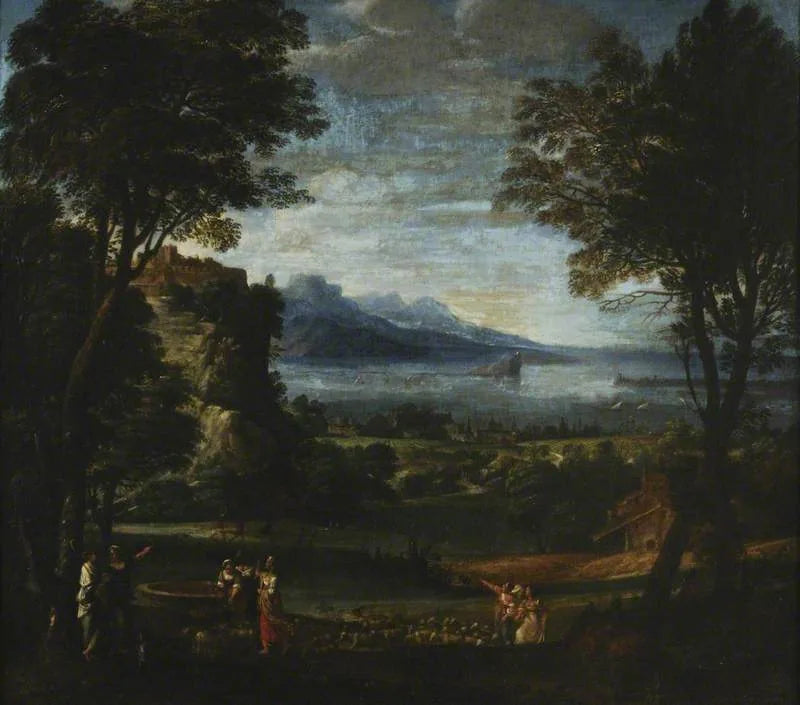Paysage avec les filles de Jethrow au puits - Domenichino image 1 reproduction artisanale de tableau