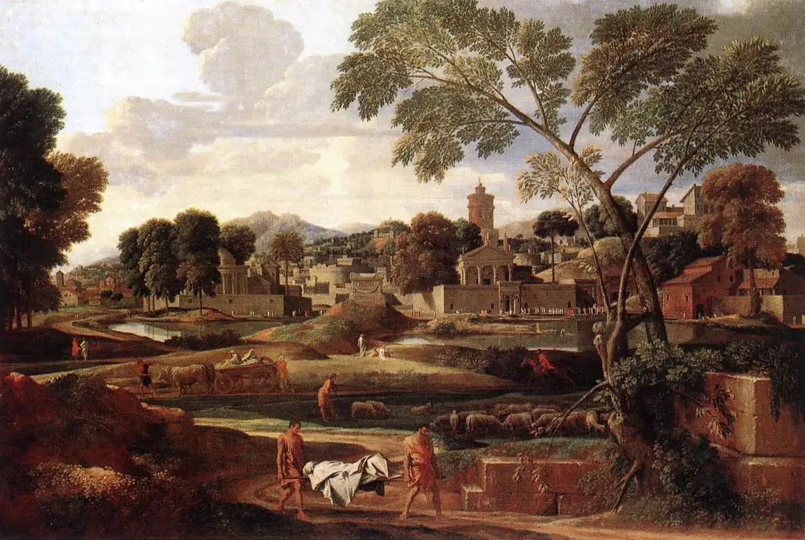 Paysage avec les funérailles de Phocion - Nicolas Poussin image 1 tableau peint à l’huile sur toile